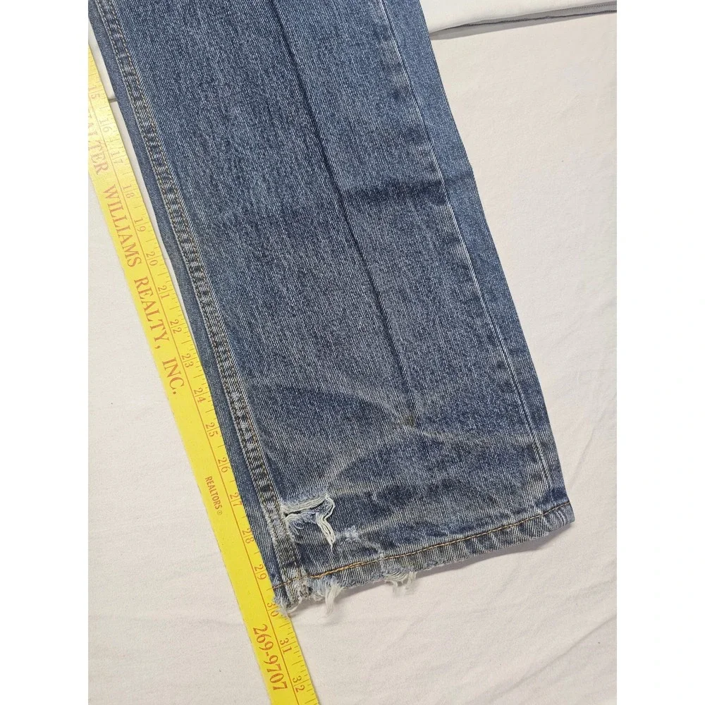 Levis 505 Regular Fit Jeans Mens 36x30 Medium Wash Blue Straight Leg‎ Distressed